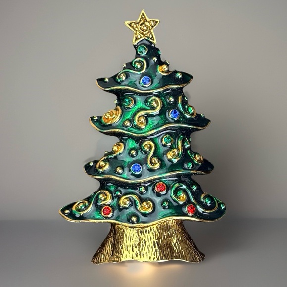 Vintage Festive Goldstone green Christmas Holiday Large Weighted Tree Brooch